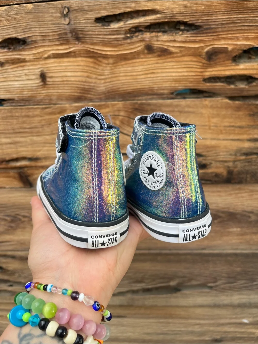 CONVERSE | Toddler Iridescent Metallic Rainbow High-Top Sneakers 7